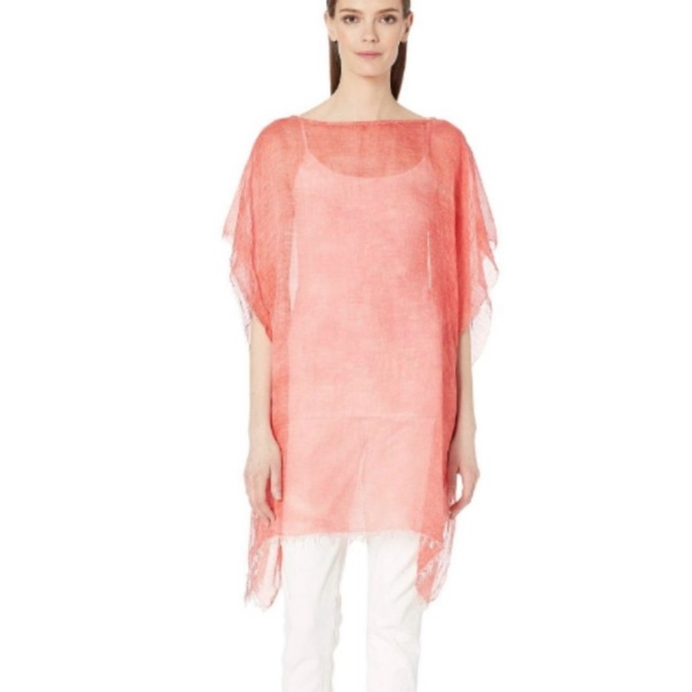 EileenFisher Peach Sheer Linen Blend Poncho Blouse